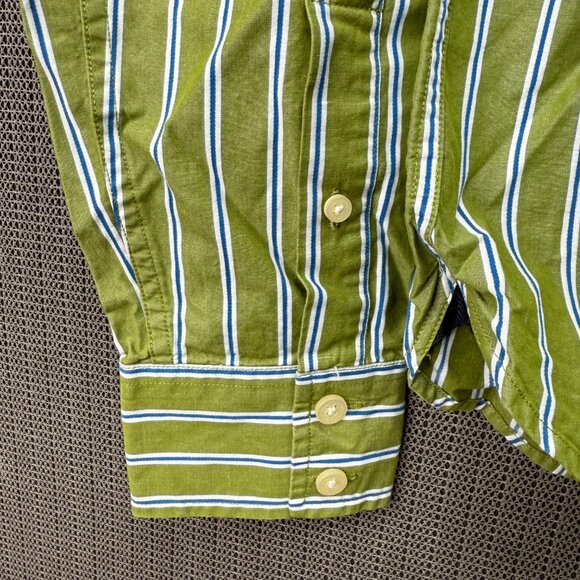 Abercrombie Mens Size XL Green & White Striped Long Sleeve Button-Down Shirt - Picture 5 of 9